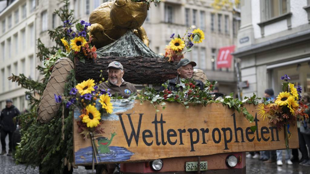 Die Muotathaler «Wetterpropheten» fuhren am Olma-Umzug mit einem aufwendig gestalteten Gefährt mit.