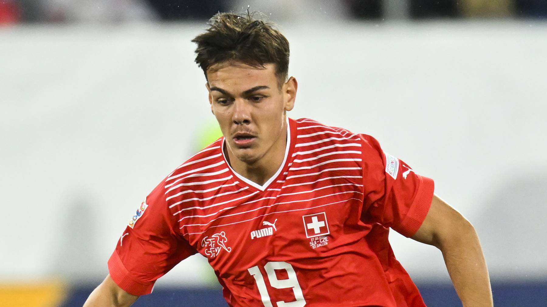 Switzerland's Ardon Jashari during the UEFA Nations League group A2 soccer match between Switzerland and Czech Republic, on Tuesday, September 27, 2022, at the Kybunpark stadium, in St. Gallen, Switzerland.