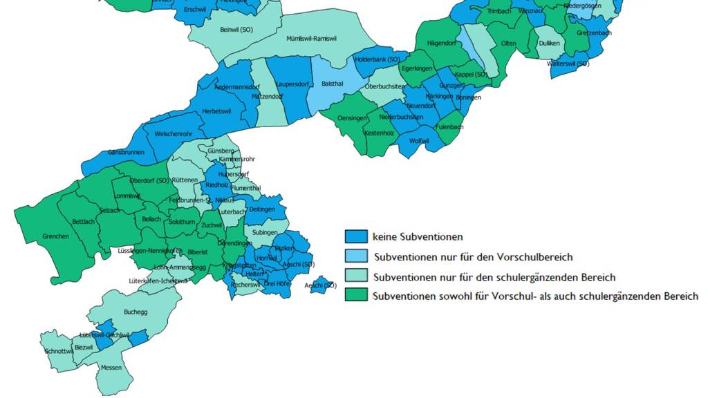 Kinderbetreuung Subventionszahlungen Kanton Solothurn nach Gemeinde (2019)