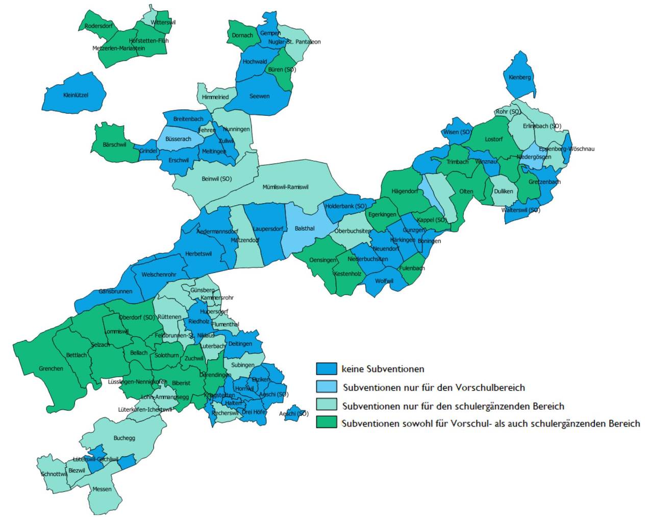 Kinderbetreuung Subventionszahlungen Kanton Solothurn nach Gemeinde (2019)