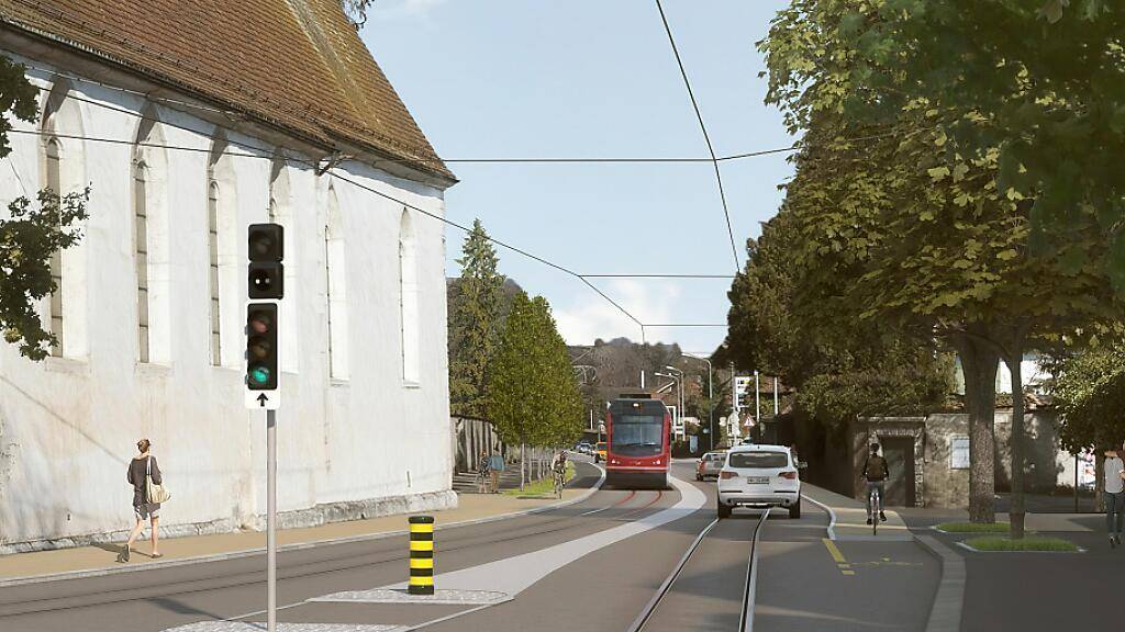 Mehr Sicherheit für Bahn, Autos und Fussgänger: So soll die umgestaltete Baselstrasse in Solothurn in ein paar Jahren aussehen, für die der Kantonsrat einen Kostenanteil von 34,5 Millionen bewilligte.