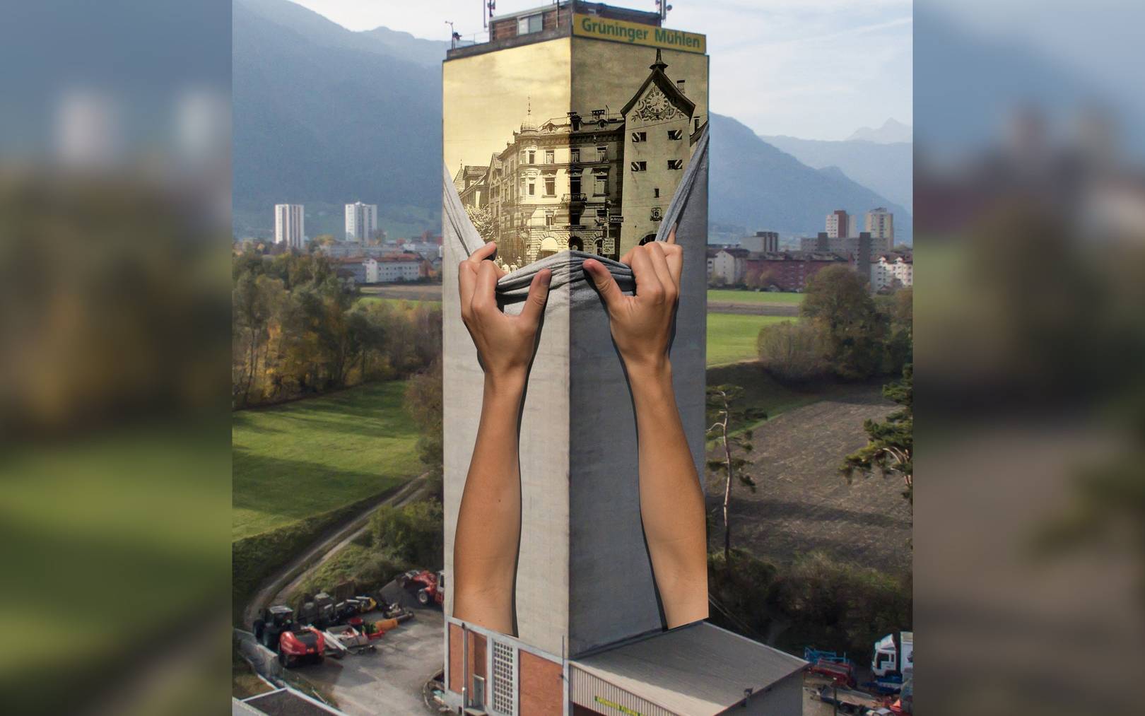 So könnte der Mühleturm mit dem Gemälde von Fabian Florin aussehen.