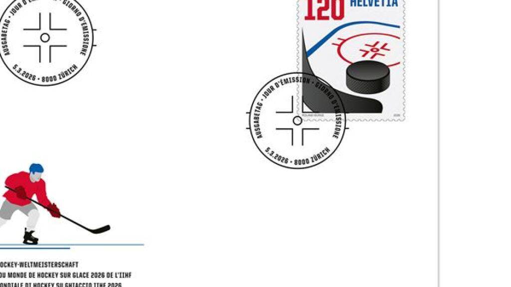 Mit dieser Sondermarke will die Post die Durchführung der Eishockey-WM würdigen.
