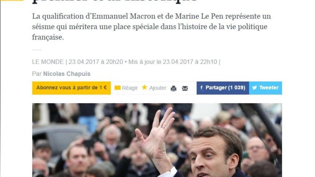Die französische Zeitung «Le Monde» spricht nach der Wahl von einer Ruptur. (Screenshot)