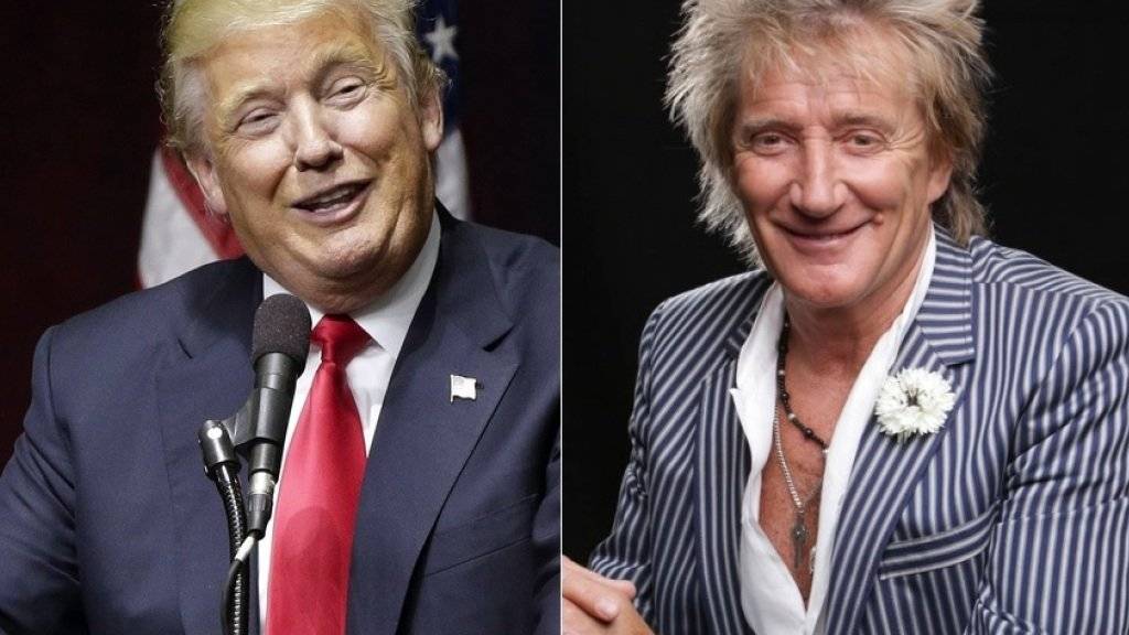 Donald Trump (l) und Rod Stewart (r) haben nicht nur eine gemeinsame Vorliebe für schräge Hairstyles, sondern sind tatsächlich befreundet. Der Sänger traut Trump das Präsidentenamt dennoch nicht unbedingt zu. (Archivbild)