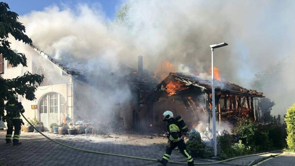 Die Flammen griffen vom Fahrzeugunterstand auf die Villa in Salvenach FR über.