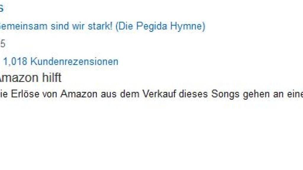 Der Online-Versandhändler Amazon spendet den Erlös aus dem Verkauf der so genannten Pegida-Hymne für einen wohltätigen Zweck. Die Pegida ist eine fremdenfeindliche und anti-islamische Bewegung in Deutschland.
