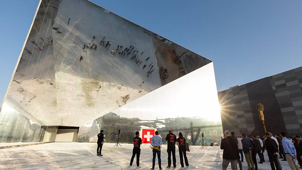 Der Schweizer Pavillon für die Expo Dubai nach der Aufrichte Ende März. Die Weltausstellung wird am 1. Oktober eröffnet.