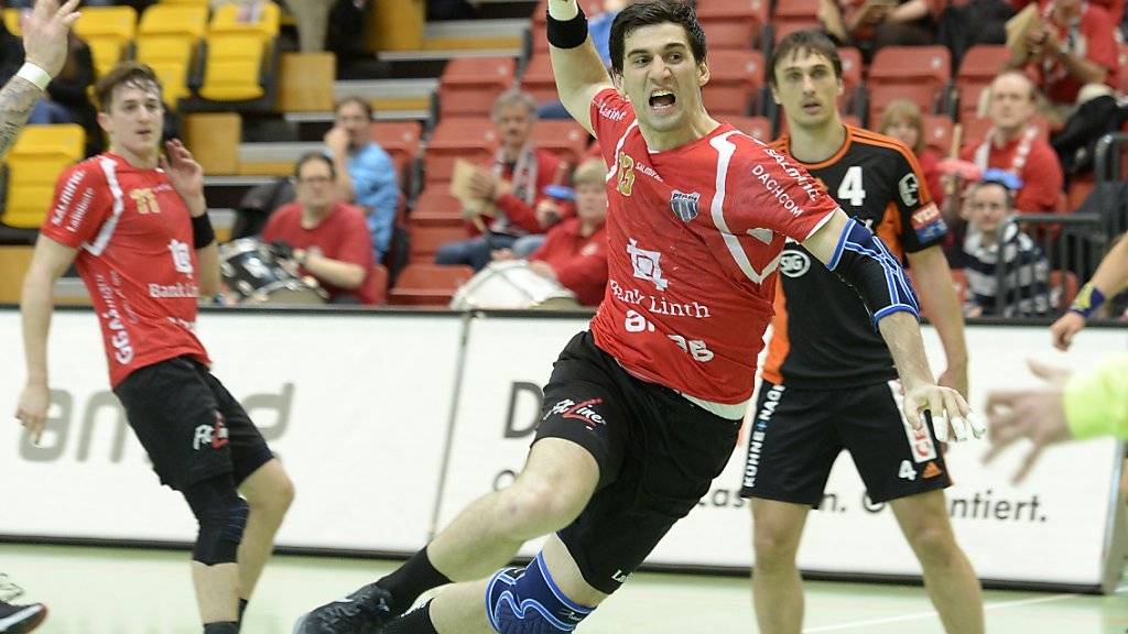 Pfadi Winterthur, hier mit Filip Gavranovic, ist in der Handball-NLA neu erster Verfolger von Wacker Thun. (Archivbild)