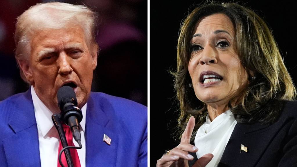 ARCHIV - Diese Fotokombination zeigt den republikanischen Präsidentschaftskandidaten und ehemaligen Präsidenten Donald Trump (l) bei einer Wahlkampfveranstaltung im Madison Square Garden am 27. Oktober 2024 in New York und die demokratische Präsidentschaftskandidatin und US-Vizepräsidentin Kamala Harris bei einer Wahlkampfveranstaltung in der Ellipse nahe dem Weißen Haus in Washington am 29. Oktober 2024. Foto: VUCCI/MARTIN/AP/dpa