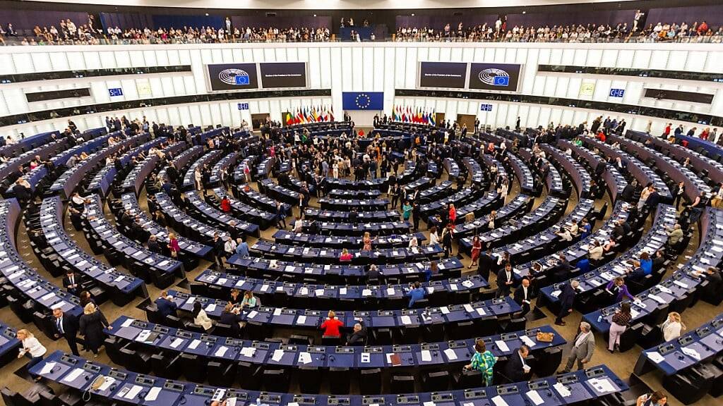 ARCHIV - Blick in den Plenarsaal während Abgeordnete des EU-Parlaments ihre Stimmen zur Wahl der EU-Kommissionspräsidentin abgeben. Foto: Philipp von Ditfurth/dpa