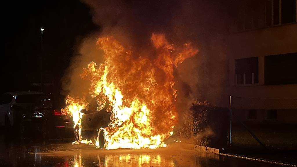 Die Feuerwehr konnte das in Vollbrand stehende Auto schnell löschen.