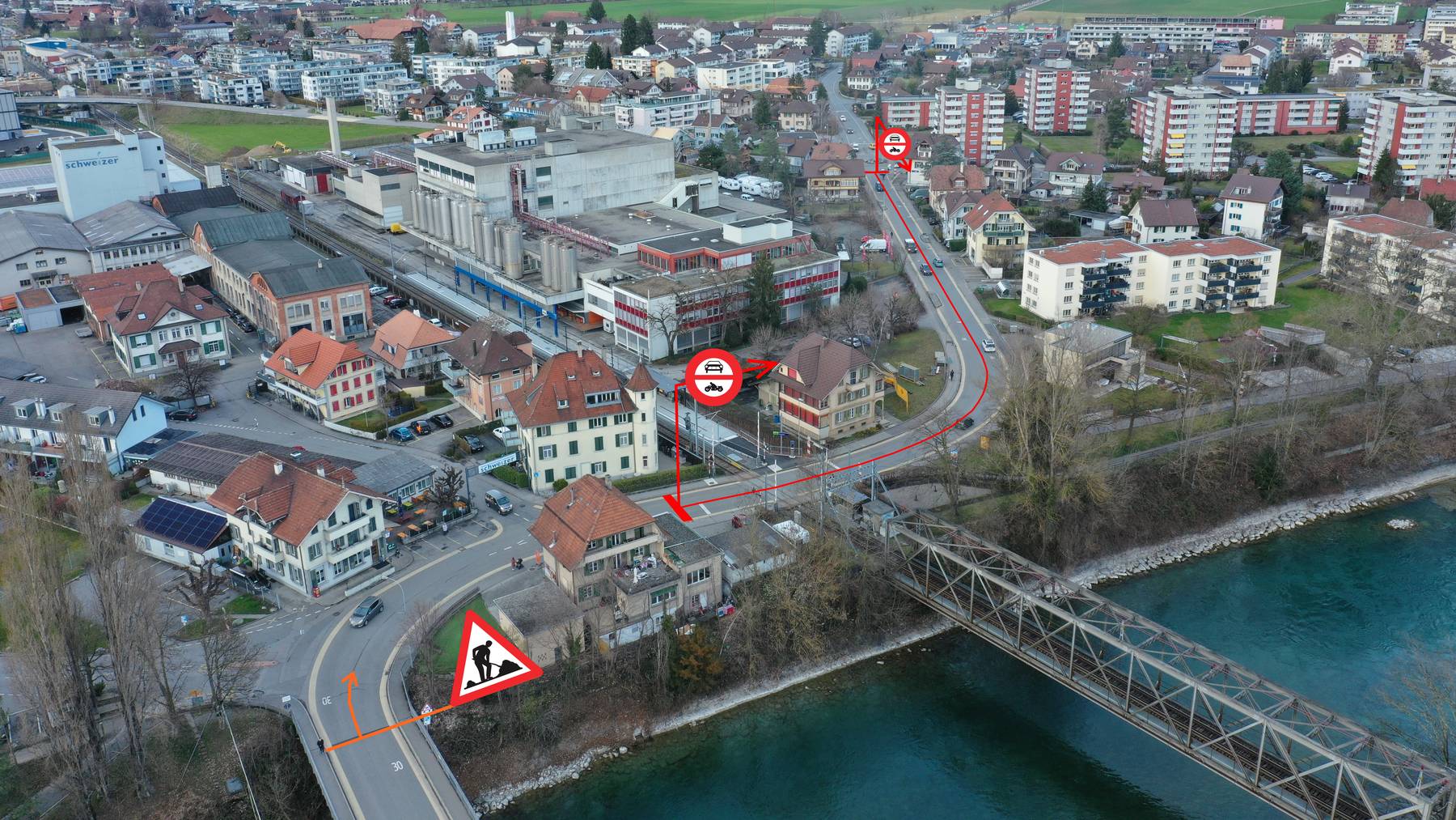 Die Schwäbisstrasse Süd aus der Vogelperspektive.