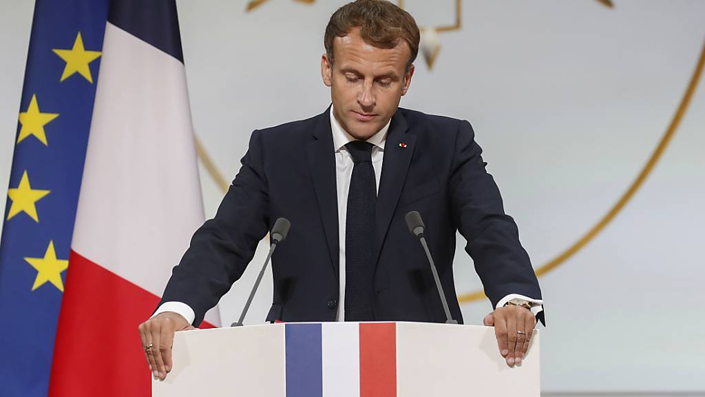 Emmanuel Macron, Präsident von Frankreich, während einer Rede im Elysee-Palast. Foto: Gonzalo Fuentes/Reuters Pool/dpa