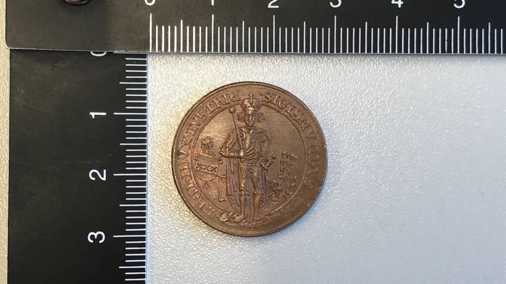 Die gefundene Kupfermünze aus dem Jahr 1486