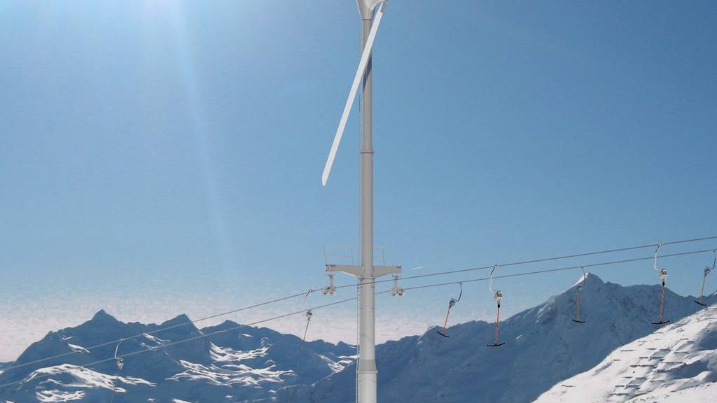 Skimasten mit Windrad - diese Weltneuheit soll in Feldis gebaut werden.