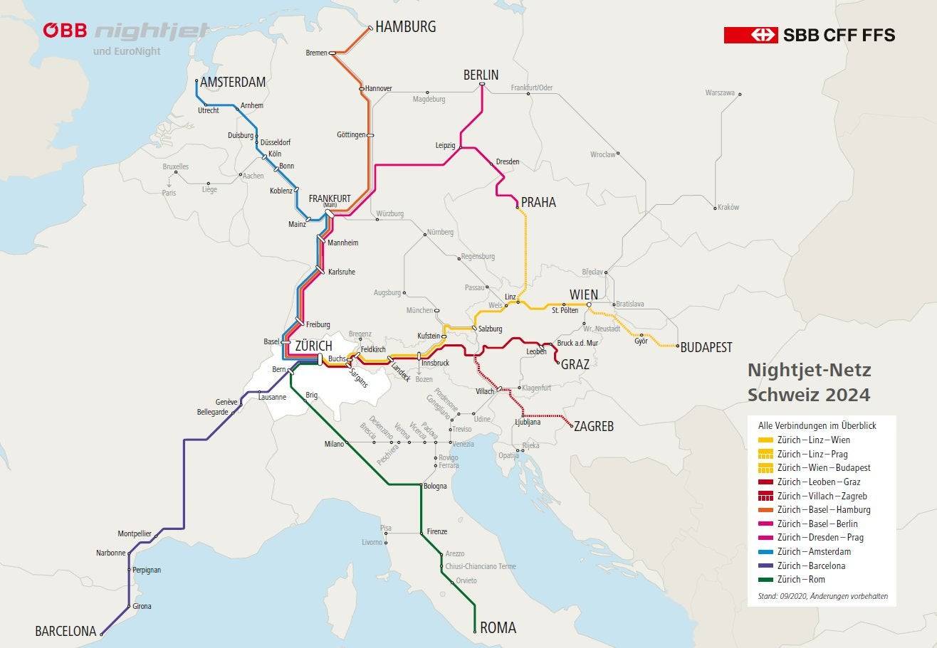 So sieht das Schweizer Nachtzugnetz ab 2024 aus.
