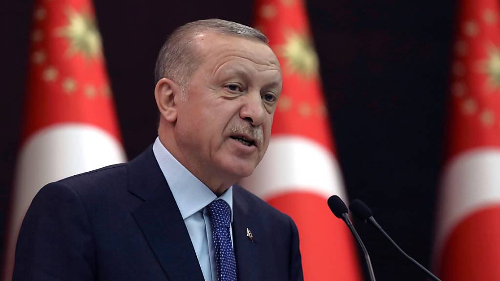 ARCHIV - Recep Tayyip Erdogan, Präsident der Türkei, spricht bei einer Pressekonferenz. Foto: Burhan Ozbilici/AP/dpa