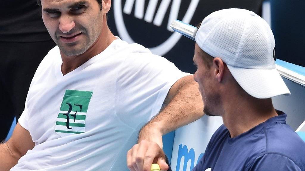Federer trainierte am Freitag zum letzten Mal mit Weggefährte Lleyton Hewitt zusammen. Hewitt beendet nach dem Aussie Open die Karriere.