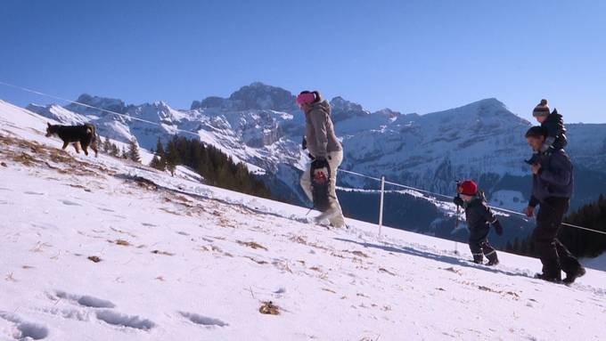 Familie im Schnee: Isoliert in Ruogig