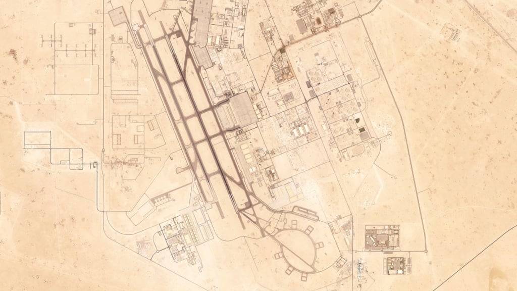 HANDOUT - Dieses Satellitenbild zeigt den Luftwaffenstützpunkt Al Udeid außerhalb von Doha. Foto: Planet Labs PBC/Planet Labs PBC/AP/dpa