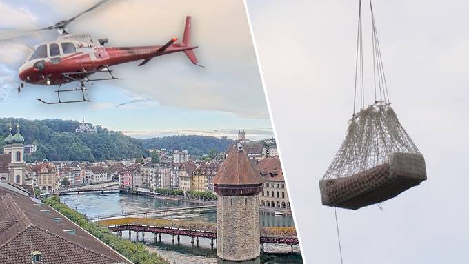 In Luzern wurde am Montag ein Sofa per Helikopter geliefert