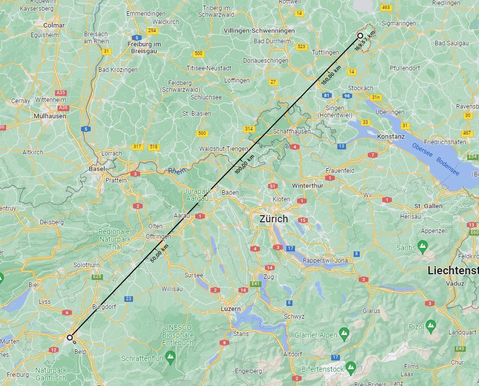 Der RADIO BERN1-Ballon legte eine Strecke von knapp 170 Kilometer zurück.