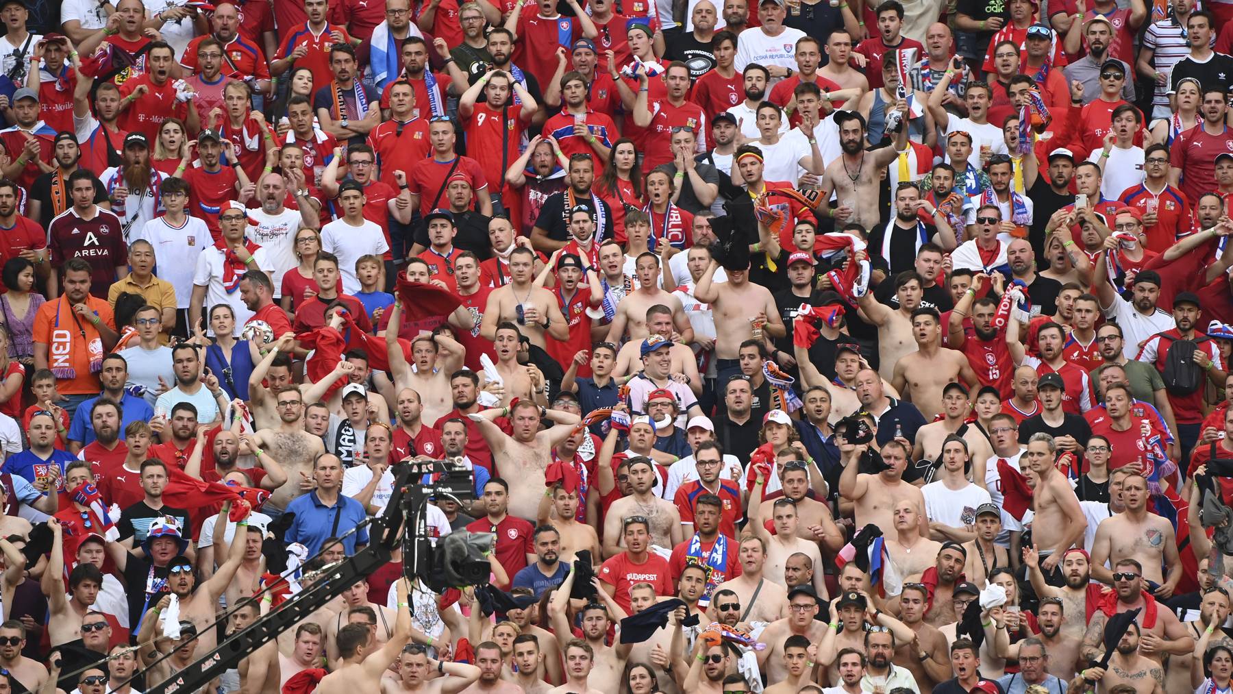 Czech Republic fans inside the stadium during the Euro 2020 soccer championship round of 16 match between the Netherlands and Czech Republic at the Puskas Arena in Budapest, Hungary, Sunday, June 27, 2021. 