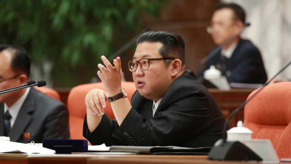 HANDOUT - Dieses von der staatlichen nordkoreanischen Nachrichtenagentur KCNA zur Verfügung gestellte Foto zeigt Kim Jong Un, Machthaber von Nordkorea, während einer Sitzung des Zentralkomitees der regierenden Arbeiterpartei. Foto: -/KCNA/dpa - ACHTUNG: Nur zur redaktionellen Verwendung im Zusammenhang mit der aktuellen Berichterstattung und nur mit vollständiger Nennung des vorstehenden Credits