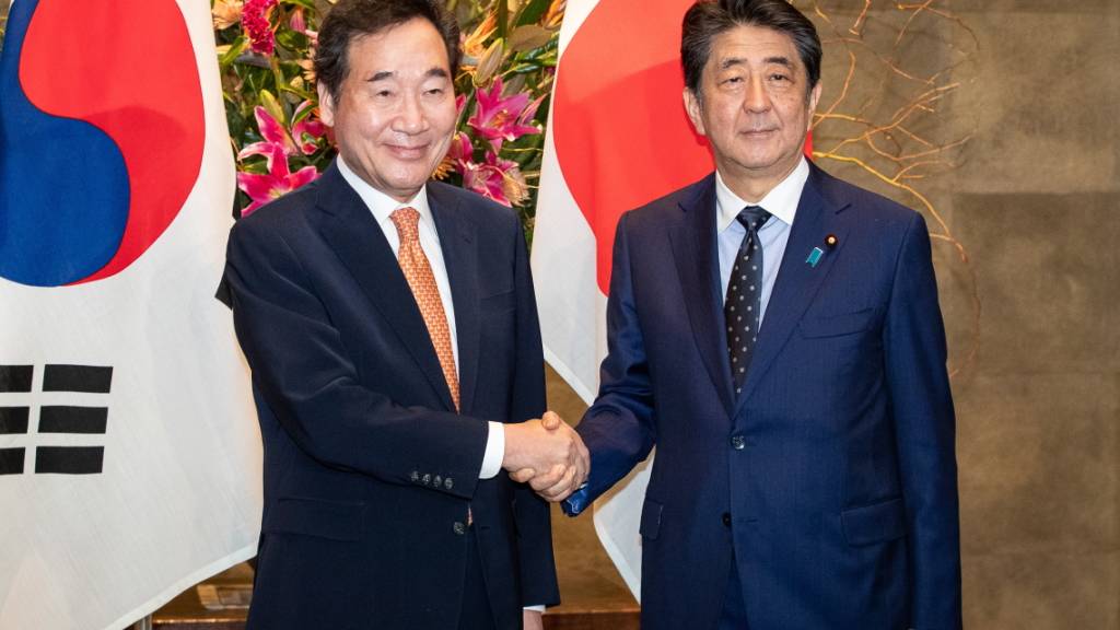 Der japanische Ministerpräsident Shinzo Abe (r) hat seinen südkoreanischen Amtskollegen Lee Nak Yon in Tokio empfangen.