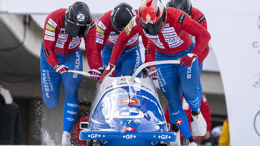 Der Schweizer Viererbob um Pilot Michael Vogt an der Heim-WM 2023 in St. Moritz