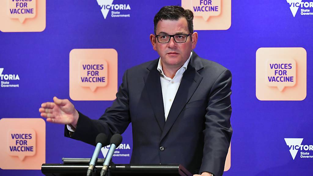 Daniel Andrews, Regionalpremier vom australischen Bundesstaat Victoria spricht während einer Pressekonferenz. Foto: James Ross/AAP/dpa