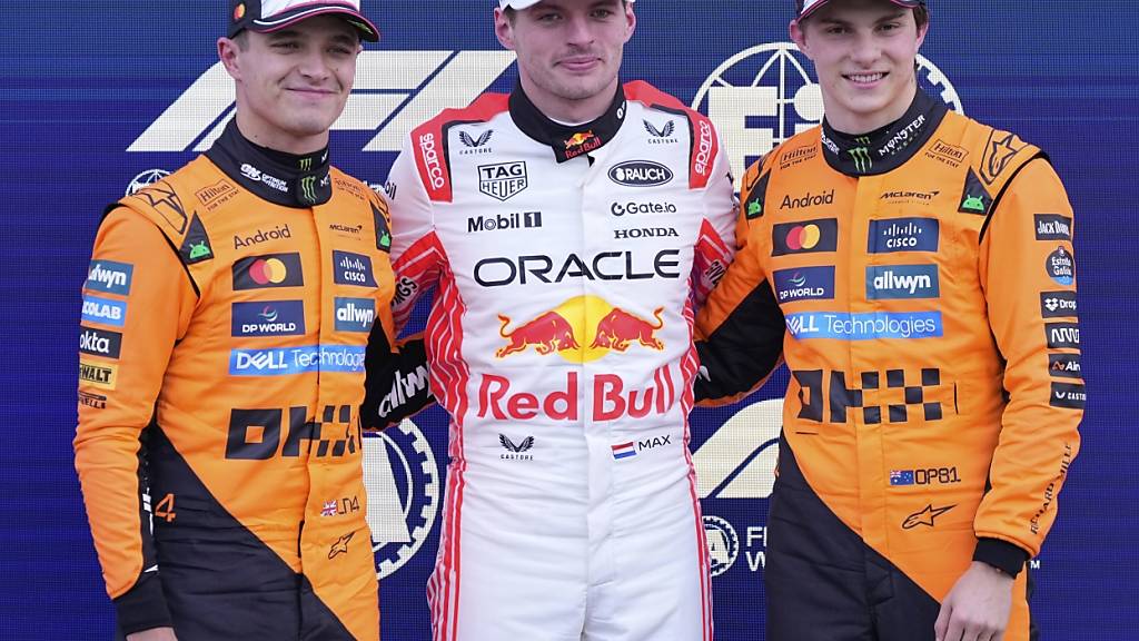 Die ersten drei des Qualifyings für den Grand Prix von Japan (v.l.): Lando Norris, Max Verstappen, Oscar Piastri
