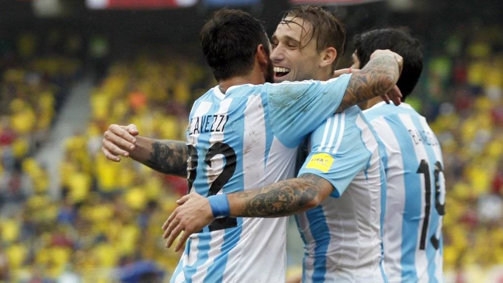 Lucas Biglia (mitte) erzielte den einzigen Treffer bei Argentinies Sieg in Kolumbien