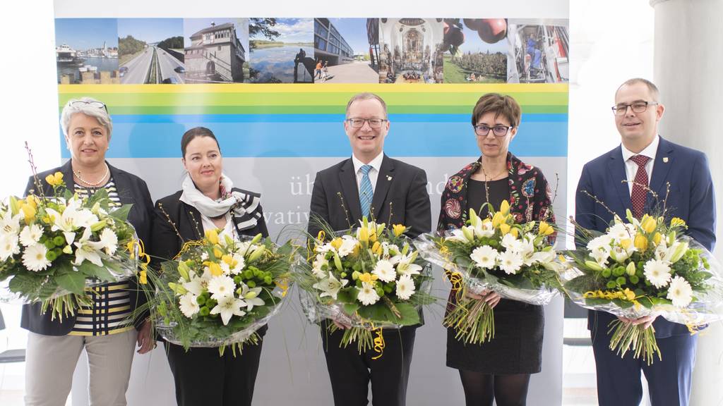 Der Thurgauer Regierungsrat: Cornelia Komposch (SP), Carmen Haag (CVP), Walter Schönholzer (FDP), Monika Knill (SVP) und Urs Martin (SVP, v.l.).