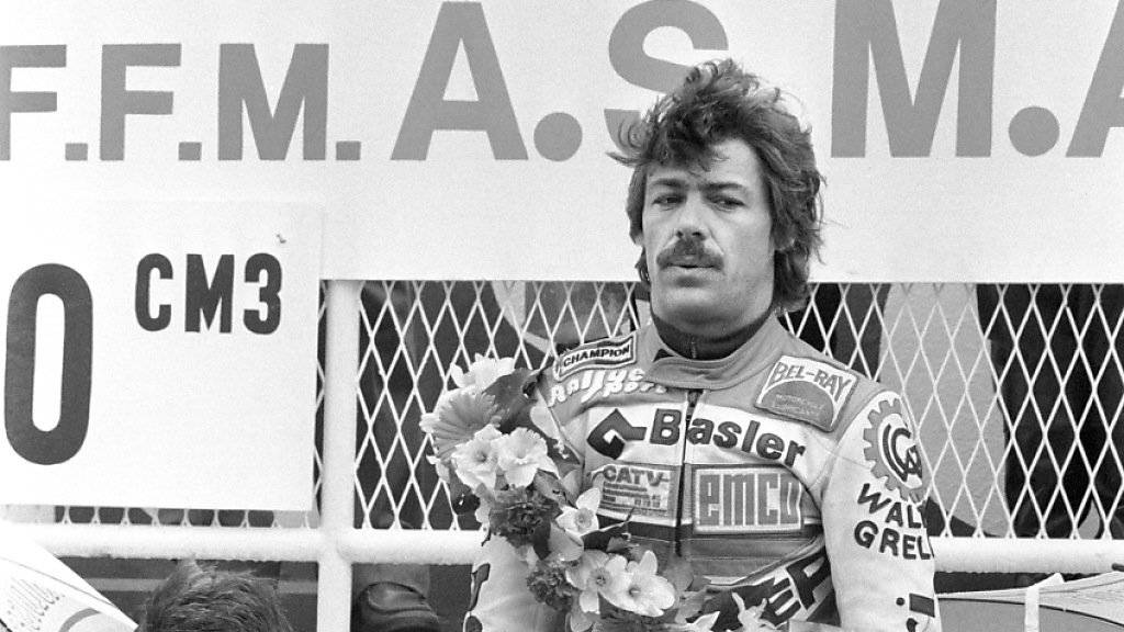 Stefan Dörflinger nach seinem Sieg in der 50-ccm-Klasse am 4. April 1983 in Le Mans