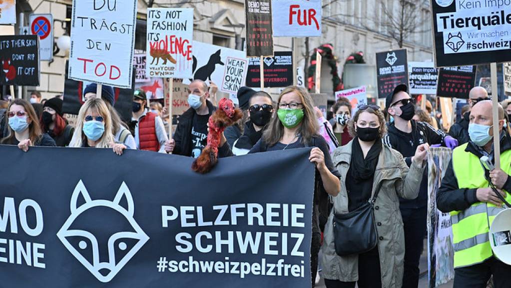 Rund 300 Personen demonstrierten am Samstag in Zürich gegen den Import von Pelz in die Schweiz.