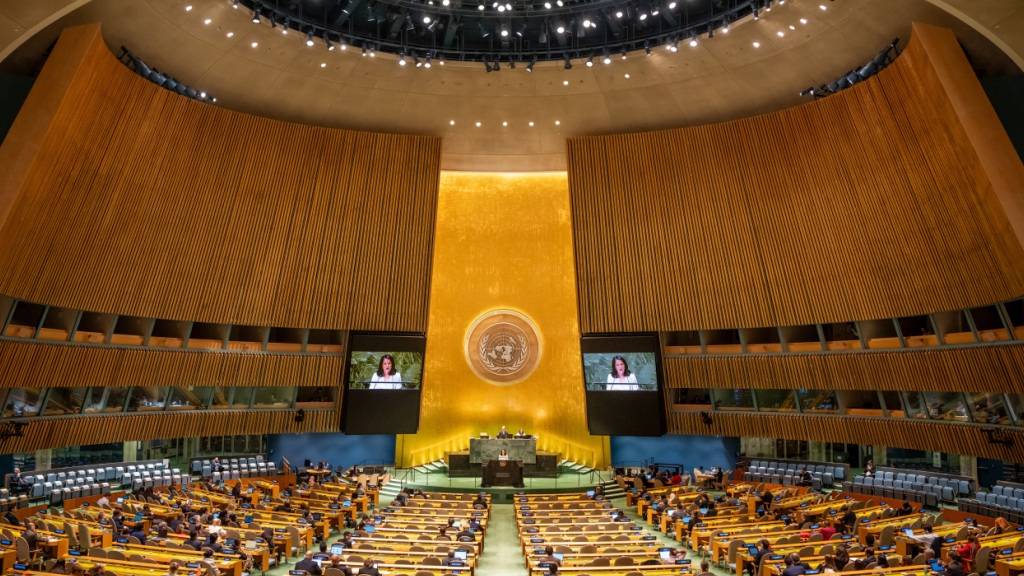 ARCHIV - Annalena Baerbock (Bündnis90/Die Grünen), Außenministerin, spricht bei der 79. Generaldebatte der UN-Vollversammlung. Foto: Michael Kappeler/dpa