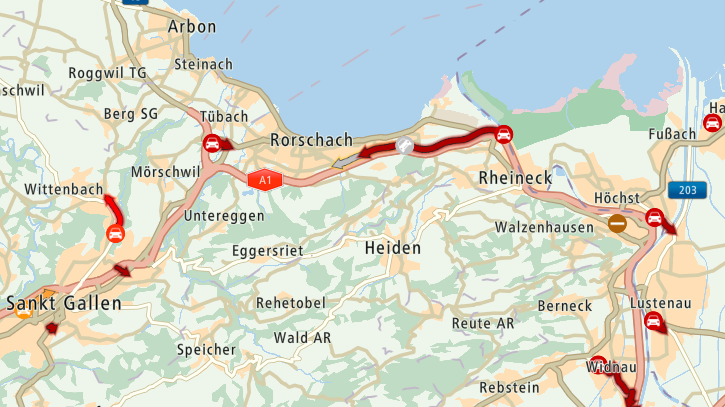 Wegen eines liegengebliebenen Lastwagen staut es auf der A1 in Richtung St.Gallen.