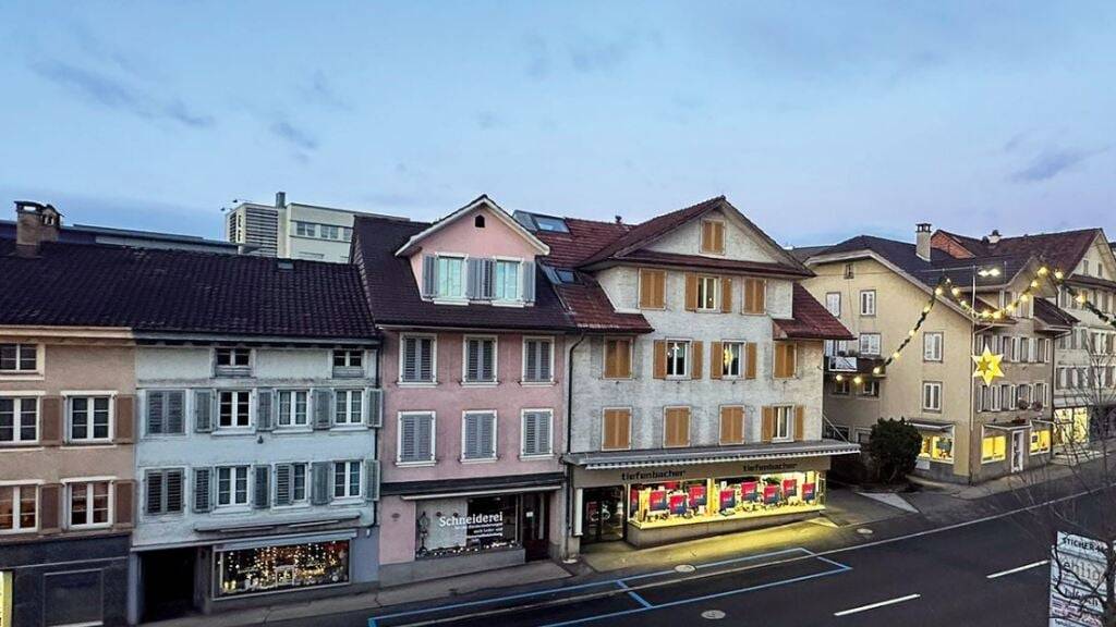 Das grünliche und das rosa Gebäude in der linken Bildhälfte sowie das beige Haus rechts hinter der Weihnachtsbeleuchtung gehören neu der Gemeinde Hochdorf.