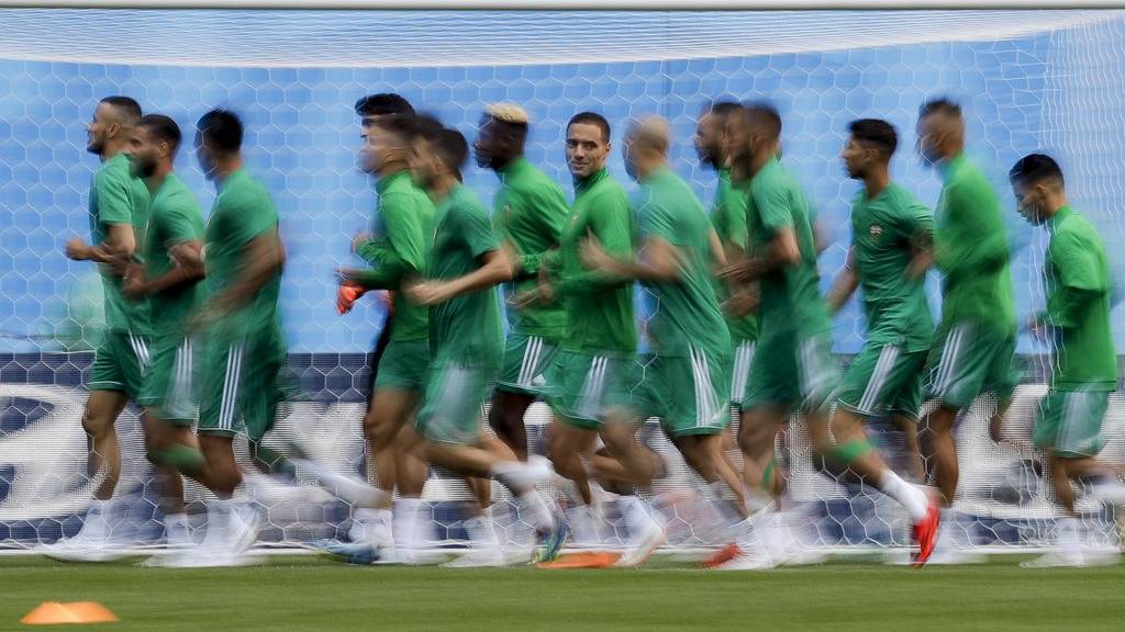 Die iranische Nationalmannschaft im Training vor der Begegnung gegen Marokko an der WM 2018.