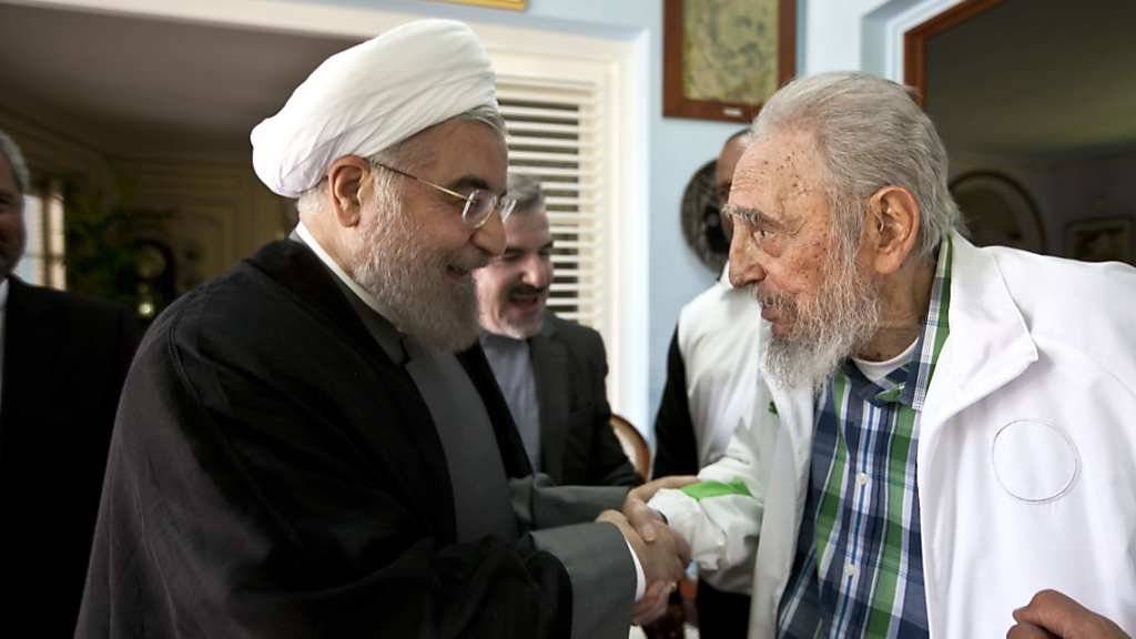 Fidel Castro begrüsst in seiner Privatresidenz den iranischen Präsidenten Hassan Rohani: Gesprochen wurde über internationale Beziehungen.