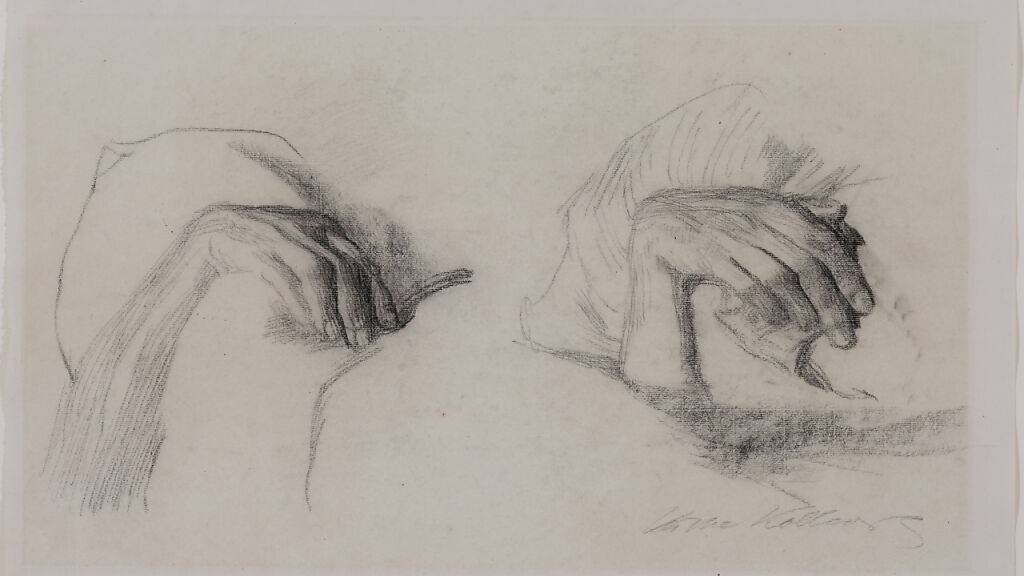 «Zwei Studien einer Hand» von Käthe Kollwitz aus der Sammlung von Jasper Johns, die im Kunstmuseum Basel zu sehen ist.