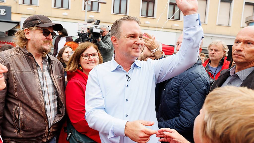 Spö-Spitzenkandidat Andreas Babler im Rahmen des Wahlkampfabschlusses der SPÖ. Foto: Florian Wieser/APA/dpa