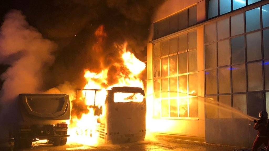 Flammeninferno in Schlieren ZH: Auf einem Firmengelände sind zwei LKWs und zwei Cars ausgebrannt.