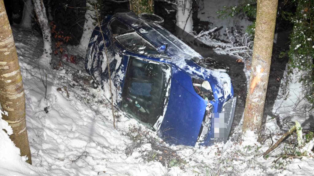 Der Wagen prallte gegen mehrere Bäume und blieb auf der Seite liegen.