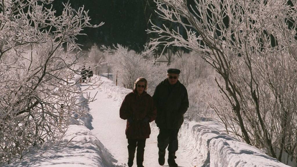 Ein Spaziergang in winterlicher Landschaft kann durch einen Sturz ein unschönes Ende nehmen. Die bfu und die Pro Senectute ermutigen Senioren, sich mit Übungen fit zu halten, um das Sturzrisiko zu  mindern. (Archivbild)