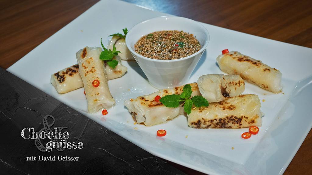 Fischrollen mit Chili-Minze-Sauce 