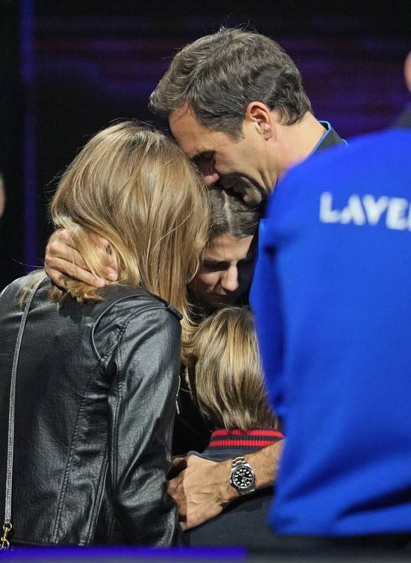 Federer mit Mirka und den Kindern am Laver Cup 2022.