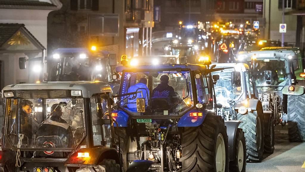Landwirte fuhren am 9. März in Wolhusen LU mit rund 125 Traktoren auf. An der Kundgebung forderten sie faire Preise und mehr Wertschätzung. (Archivbild)